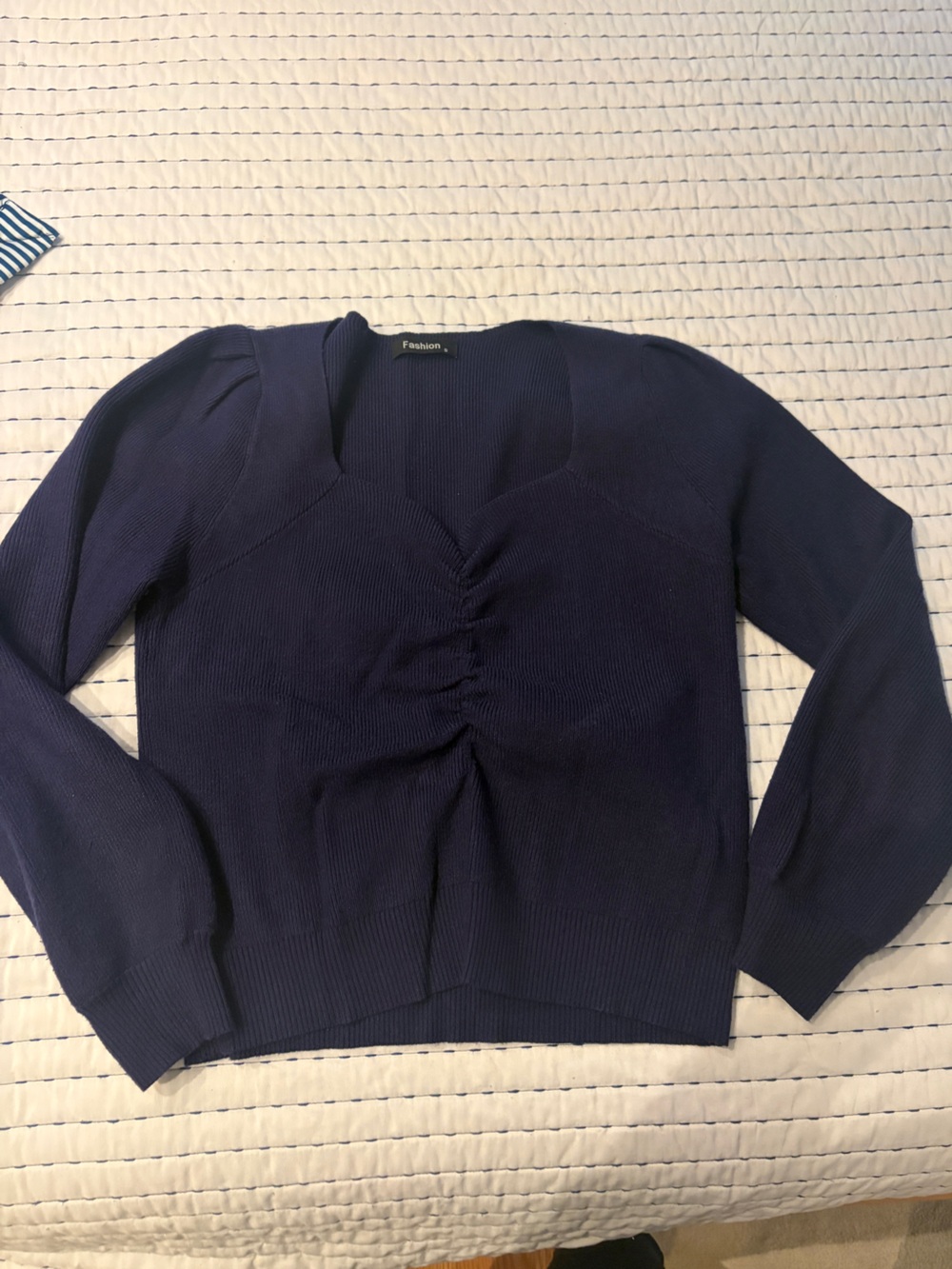 Amazon Navy Scoop Neck Gathered Front Sweater